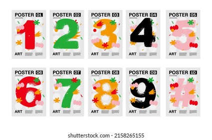 Figure 1, 2, 3, 4, 5, 6, 7, 8, 9. Poster layout design. Numbers. Cute font. Template poster, banner, flye