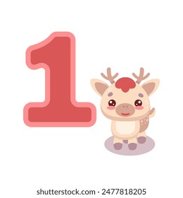 Figure 1 with a cute cartoon fawn. Educational figurines, children's anniversary, home or kindergarten decoration with cartoon vector illustration.