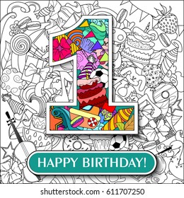 Figure 1 on the background. banner "Happy Birthday". vector illustration.