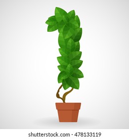 Figure 1. Tree in the pot. Vector alphabet letters made from green leaves.