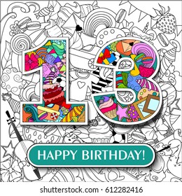 Figure 13 on the background. banner "Happy Birthday". vector illustration.