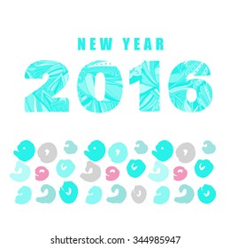 The figure in 2016 - the symbol of the new year. Beautiful card with original features. Christmas card for greetings.