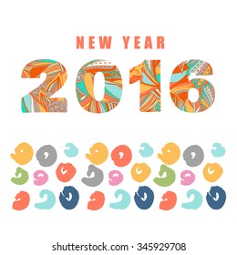 The figure in 2016 - the symbol of the new year. Beautiful card with original features. Christmas card for greetings.