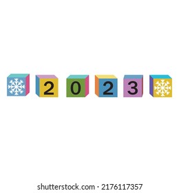 Figure 2023 of colored cubes, Christmas holiday, color vector isolated illustration