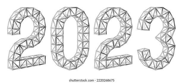 Figure 2023 in the form of building structures. Polygonal connected lines and points. White background.