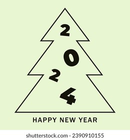 Figure 2024, drawn fir tree and text HAPPY NEW YEAR on green bac