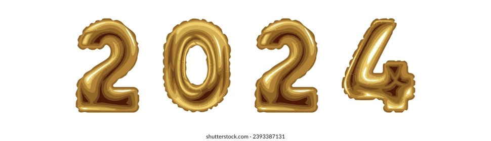 Figure 2024 made of balloons on white background. New Year celeb