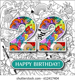 Figure 22 on the background. banner "Happy Birthday". vector illustration.