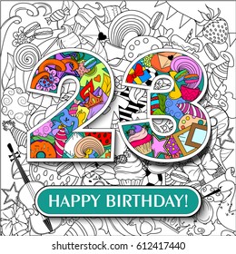 Figure 23 on the background. banner "Happy Birthday". vector illustration.