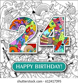 Figure 24 on the background. banner "Happy Birthday". vector illustration.
