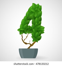 Figure 4. Tree in the pot. Vector alphabet letters made from green leaves.
