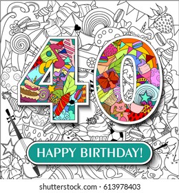 Figure 40 on the background. banner "Happy Birthday". vector illustration.