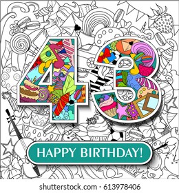 Figure 43 on the background. banner "Happy Birthday". vector illustration.