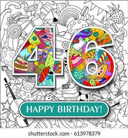 Figure 46 on the background. banner "Happy Birthday". vector illustration.