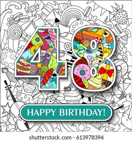 Figure 48 on the background. banner "Happy Birthday". vector illustration.