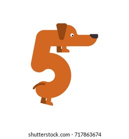 Figure 5 dog. Dachshund font five. Home pet ABC symbol. Home animal An Alphabet Sign
