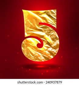 Figure 5, made of shiny golden crumpled foil