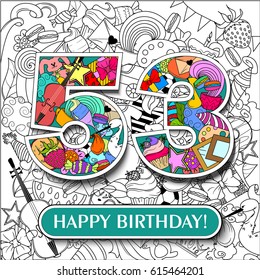 Figure 53 on the background. banner "Happy Birthday". vector illustration.