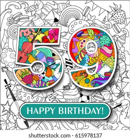 Figure 59 on the background. banner "Happy Birthday". vector illustration.