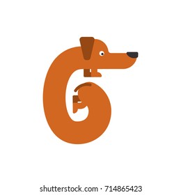 Figure 6 dog. Dachshund font six. Home pet ABC symbol. Home animal An Alphabet Sign
