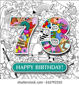 Figure 73 on the background. banner "Happy Birthday". vector illustration.