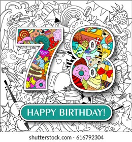 Figure 78 on the background. banner "Happy Birthday". vector illustration.