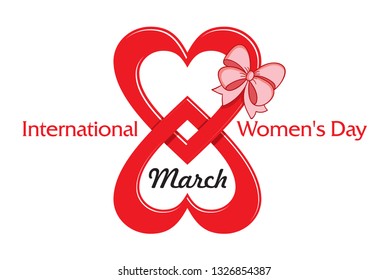 Figure 8 in the form of interwoven hearts - greeting card for the International Women's Day, vector