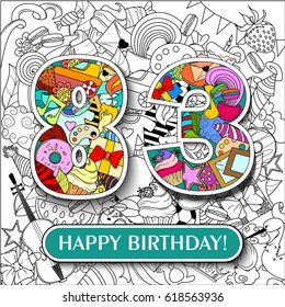 Figure 83 on the background. banner "Happy Birthday". vector illustration.