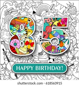 Figure 85 on the background. banner "Happy Birthday". vector illustration.