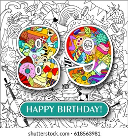 Figure 89 on the background. banner "Happy Birthday". vector illustration.