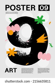 Figure 9. Poster layout design. Numbers. Cute font. Template poster, banner, flyer