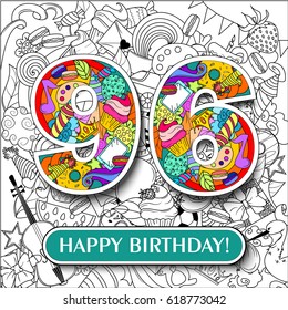 Figure 96 on the background. banner "Happy Birthday". vector illustration.