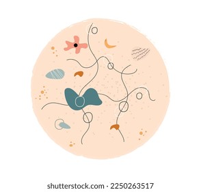 Figura garabato abstracto. Creatividad minimalista y arte, estética y elegancia. Afiche o cartel para el sitio web. Plantilla, disposición y burla. Arte de curvas y líneas. Dibujo vectorial plano de dibujos animados
