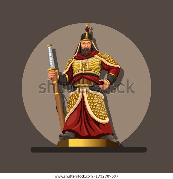 Figure of admiral yi sun, he was a Korean admiral\
and military general famed for his victories against the Japanese\
navy during the Imjin war in the Joseon Dynasty. illustration in\
cartoon vector