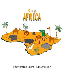 Figure African continent with cute animals.