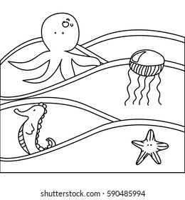 figure aquatic animals in the sea icon, vecto illustraction design image