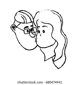 figure avatar couple face kissing with hairstyle design