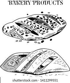 Figure baking by hand in the old style. Drawings black and white vintage illustration. Isolated object on white background. Design for menu, greeting card or invitation.