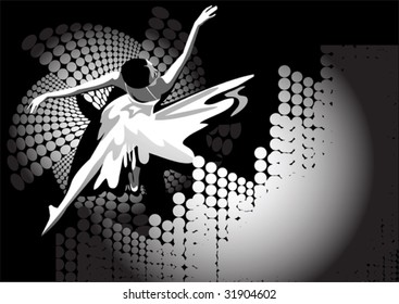 Figure of the ballerina on an abstract black-and-white background