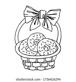 Cesta de figuras con donuts dentro. Libro de Colores para niños y adultos.