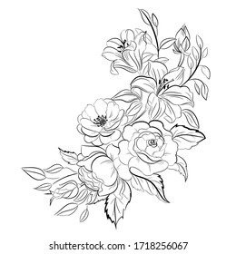 Graphic Sketch Rose Stock Illustration 1079001524