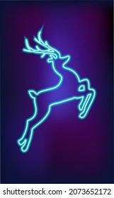 The figure of a blue neon deer