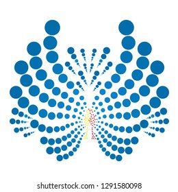 The figure of a blue peacock, vector drawing, abstraction of circles.