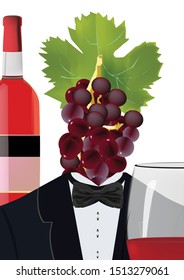 figure bottle red wine bunch of grapes
