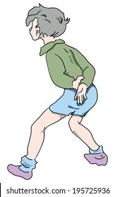 Figure boy from behind during a game. Vector illustration.