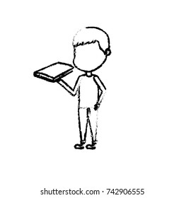 figure boy with hairstyle design and school tool in the hand