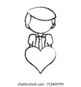 figure boy with hairstyle and heart icon