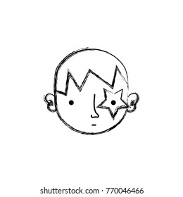 figure boy head with star tattoo and hairstyle