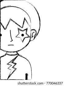 figure of a boy rocker with star tattoo over eye
