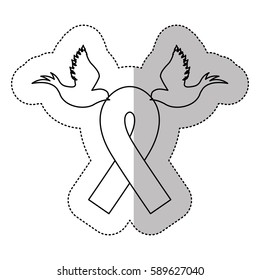 figure breast cancer ribbon with doves, vector illustration design